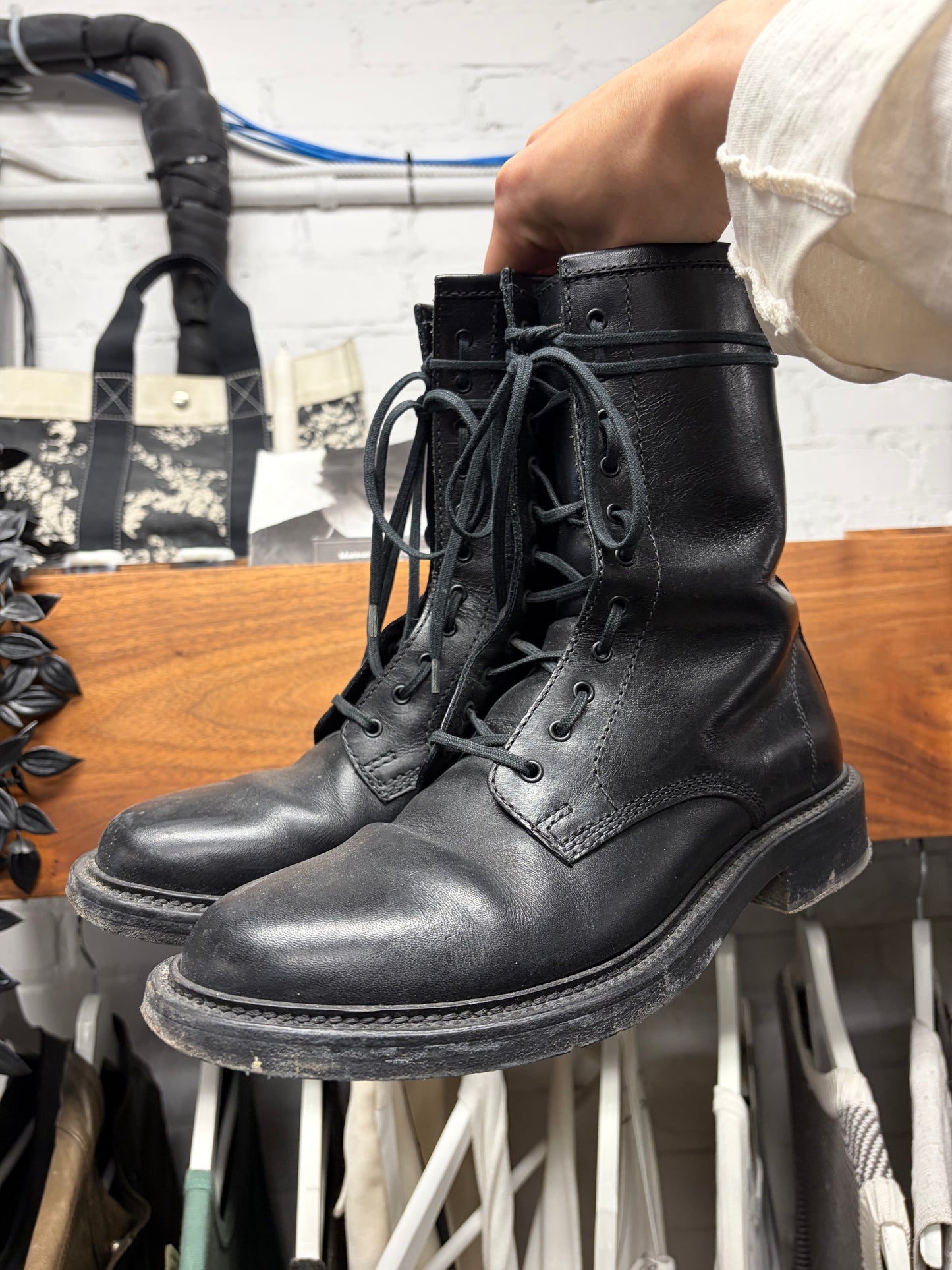 AW2014 Saint Laurent by Hedi Slimane ‘Ranger’ Black Leather Combat Boots