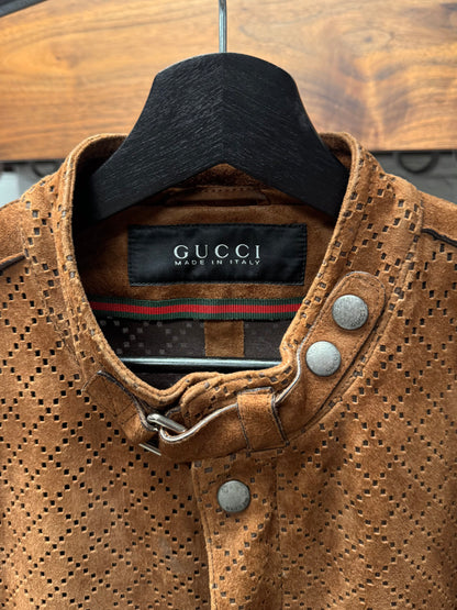 Gucci by Tom Ford ‘Diamante’ Perforated Brown Suede Biker Jacket