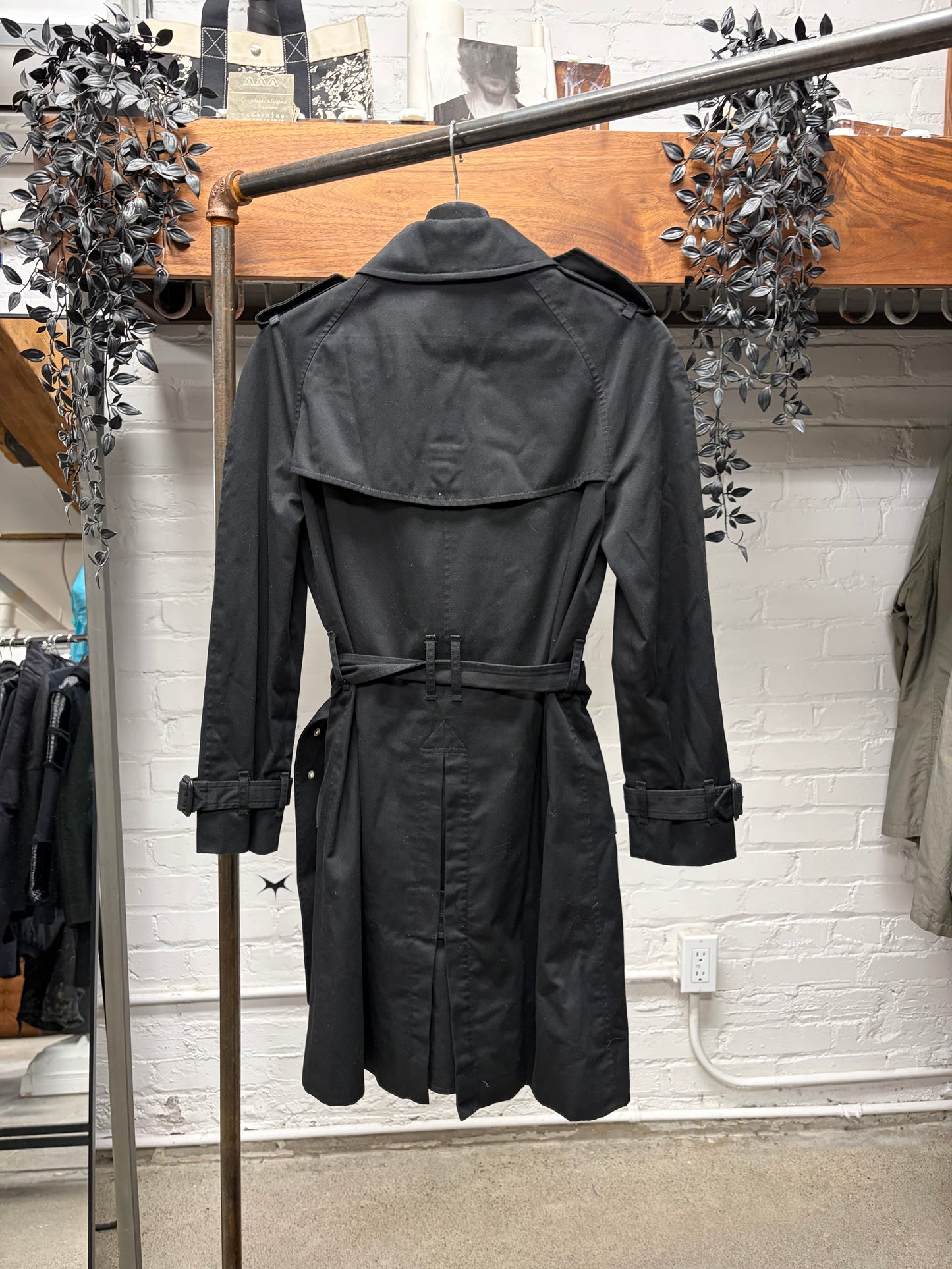 SS2013 Saint Laurent by Hedi Slimane Belted Black Trench Coat with Lined Interior