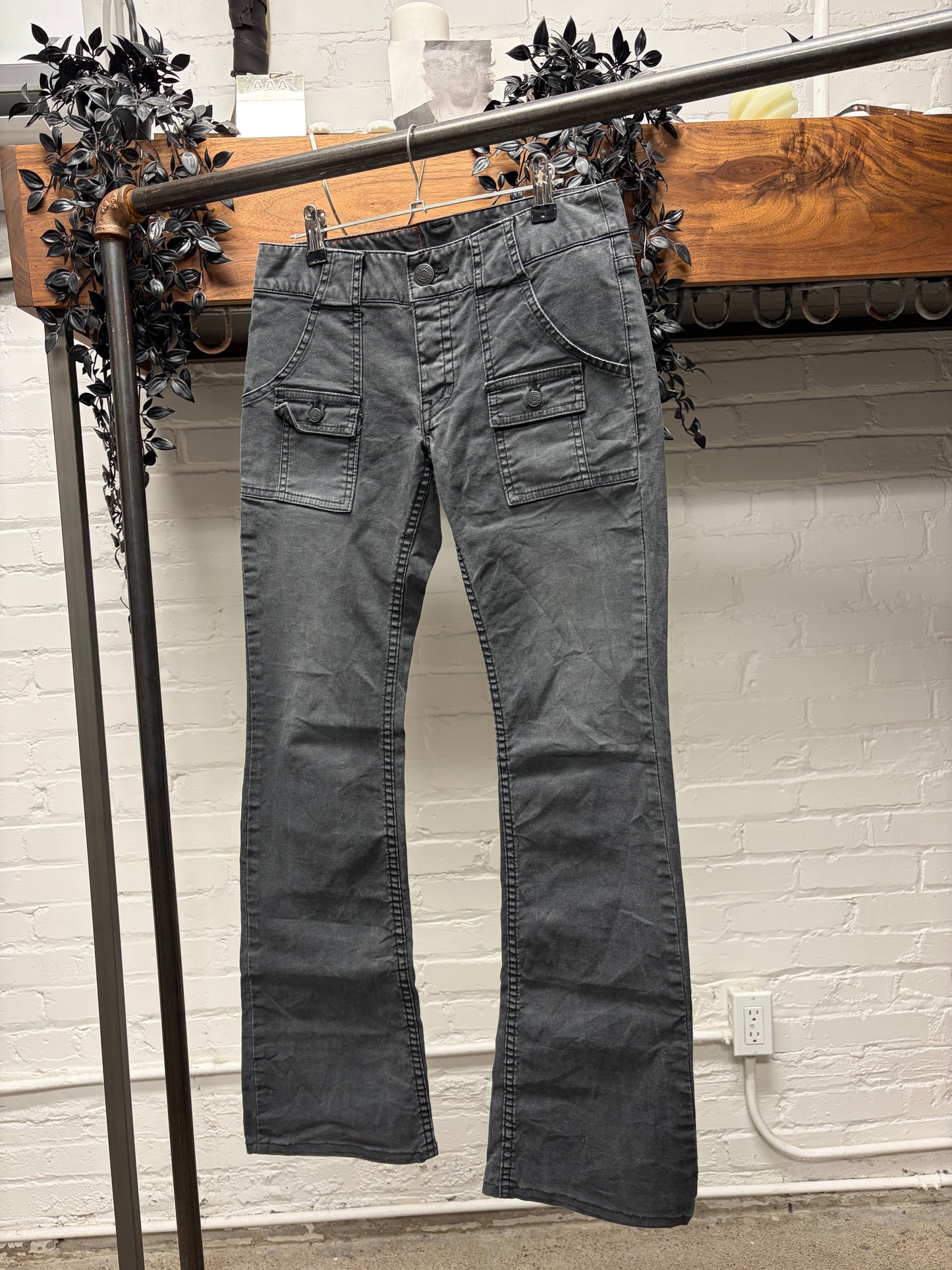 2000s Hysteric Glamour Grey Flared Leg Cargo Denim