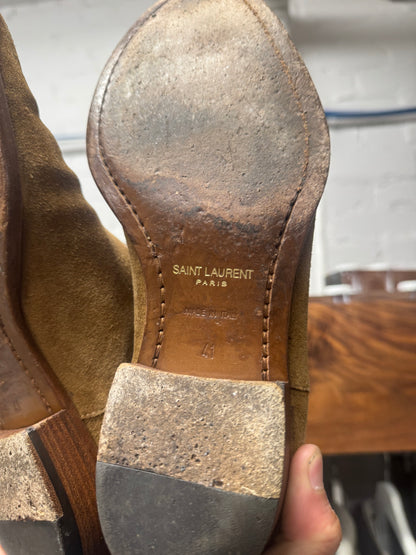 Saint Laurent Brown Suede ‘Chelsea’ Low Heel Boots