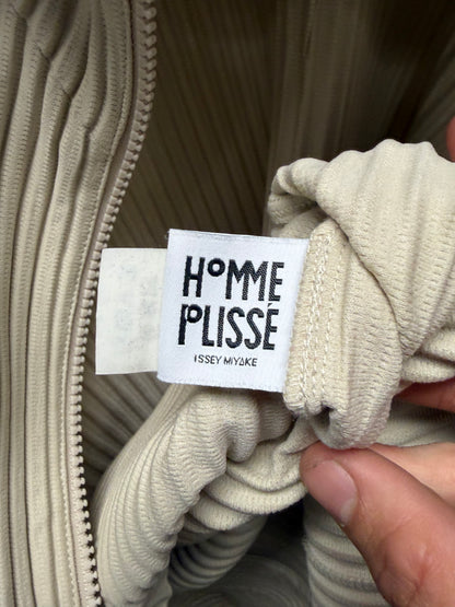 Issey Miyake ‘Homme Plisse’ Pleated Cream Zip-Up Hoodie