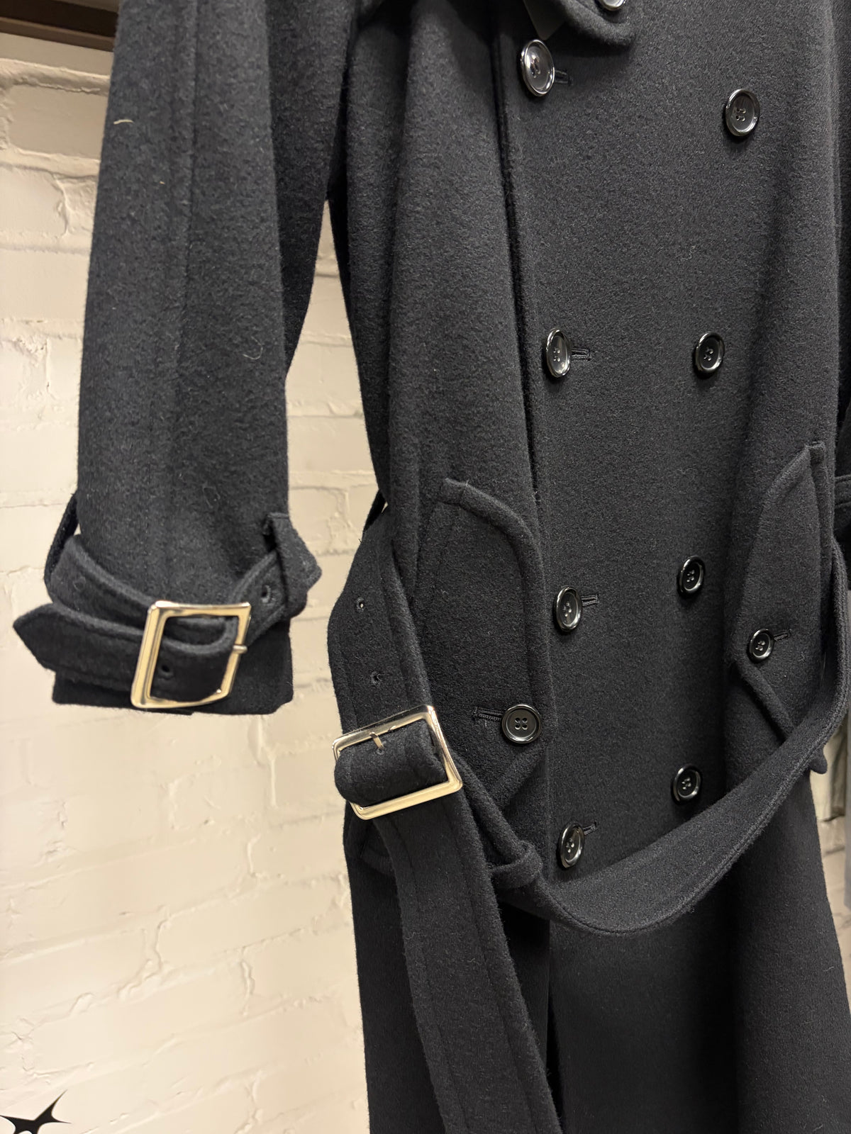 Comme Des Garçons Homme Belted Wool Double Breasted Trench Coat