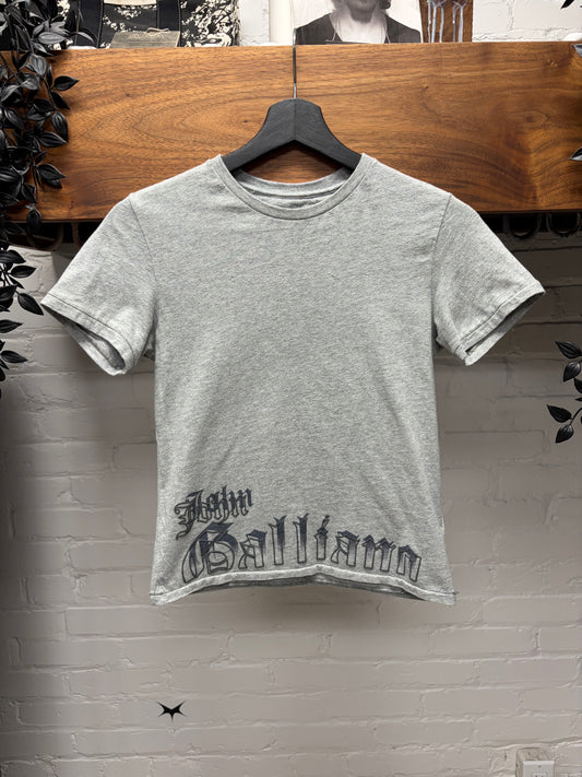 John Galliano ‘Newspaper Print’ Cropped Grey Short Sleeve Shirt