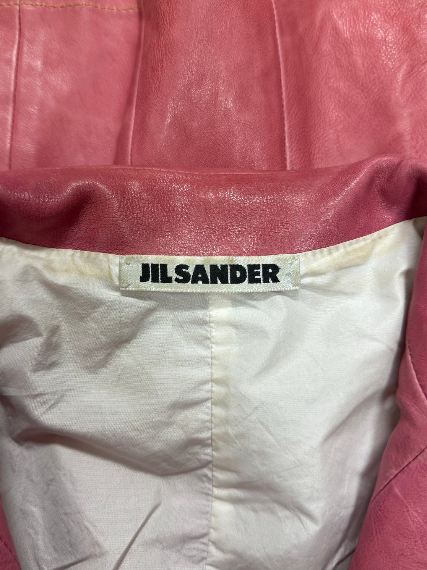 Jil Sander Pink Calfskin Leather Silk Lined Jacket