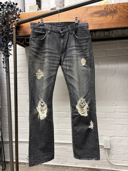 AW2004 Number (N)ine ‘Give Peace a Chance’ Flared Leg Grey Denim