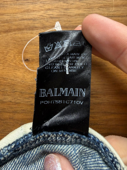 Balmain Dirt Washed Blue Distressed Biker Knee Denim