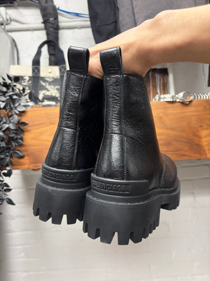 Balenciaga ‘Strike’ Grained Black Leather Combat Boots