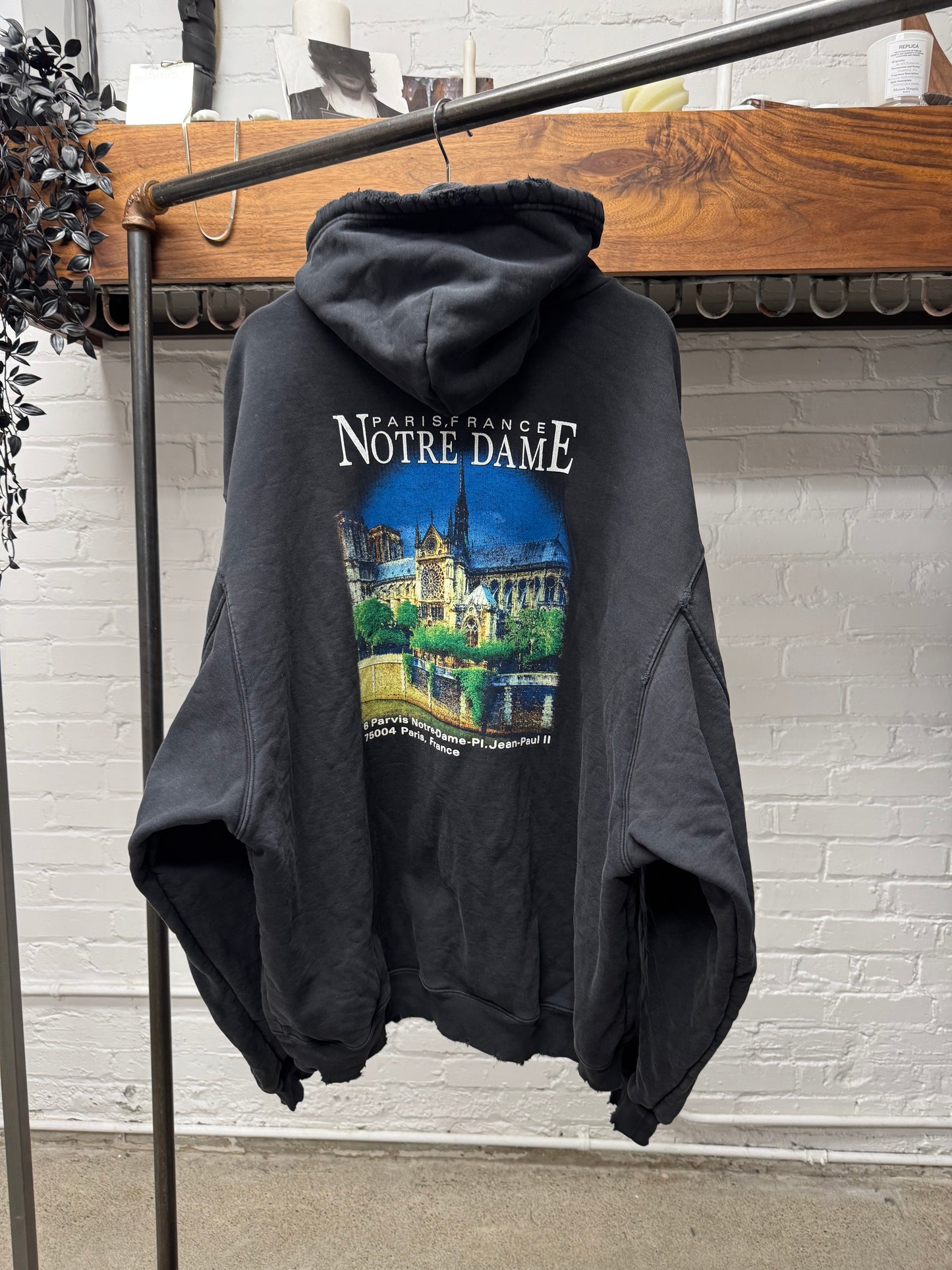 SS2021 Balenciaga ‘Notre Dame’ Thrash Distressed Oversized Black Hoodie