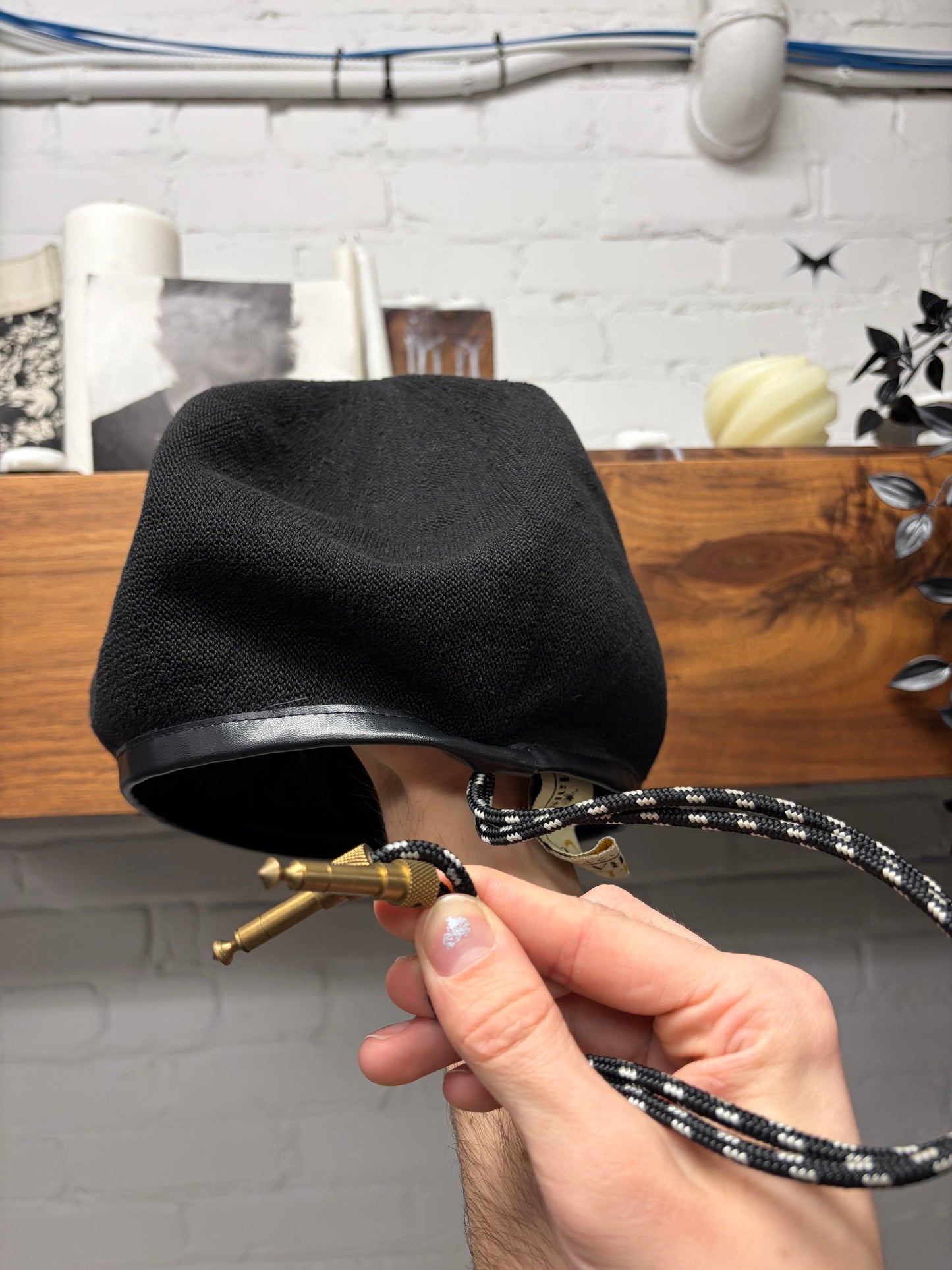 2000s Mihara Yasuhiro ‘Headphone Jack’ Black Slouched Beret