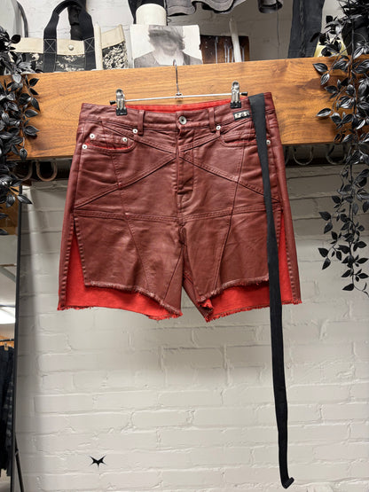 Rick Owens Dark Cherry ‘Trucker Cut-Off’ Waxed Pentagram Denim Shorts