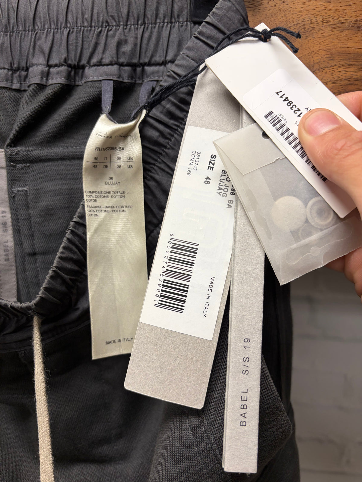 SS2019 Rick Owens ‘Babel’ Blujay Grey Cargo Jogger Drawstring Sweatpants