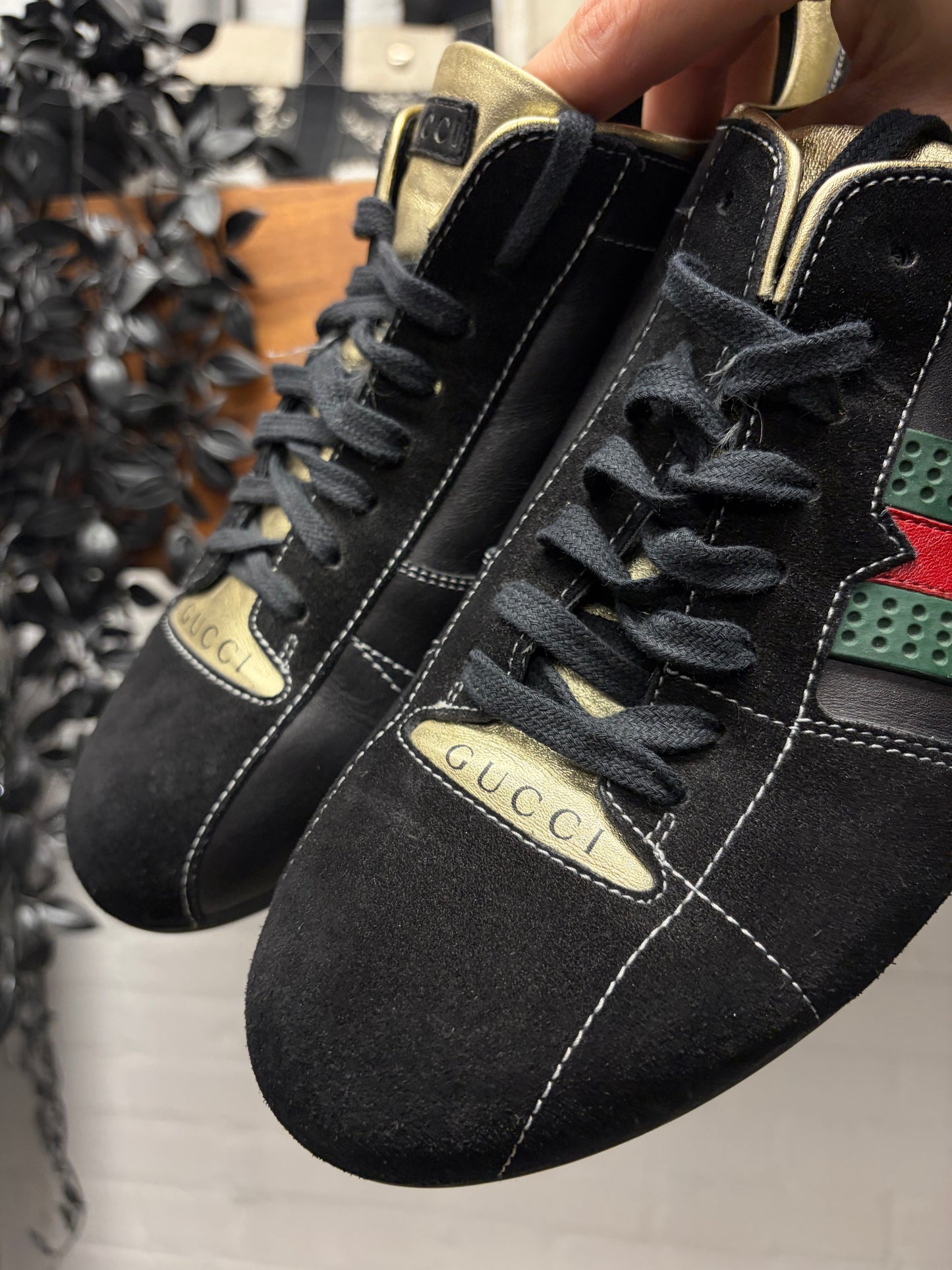 Gucci Leather/Suede ‘Web Design’ Striped Low Top Sneakers