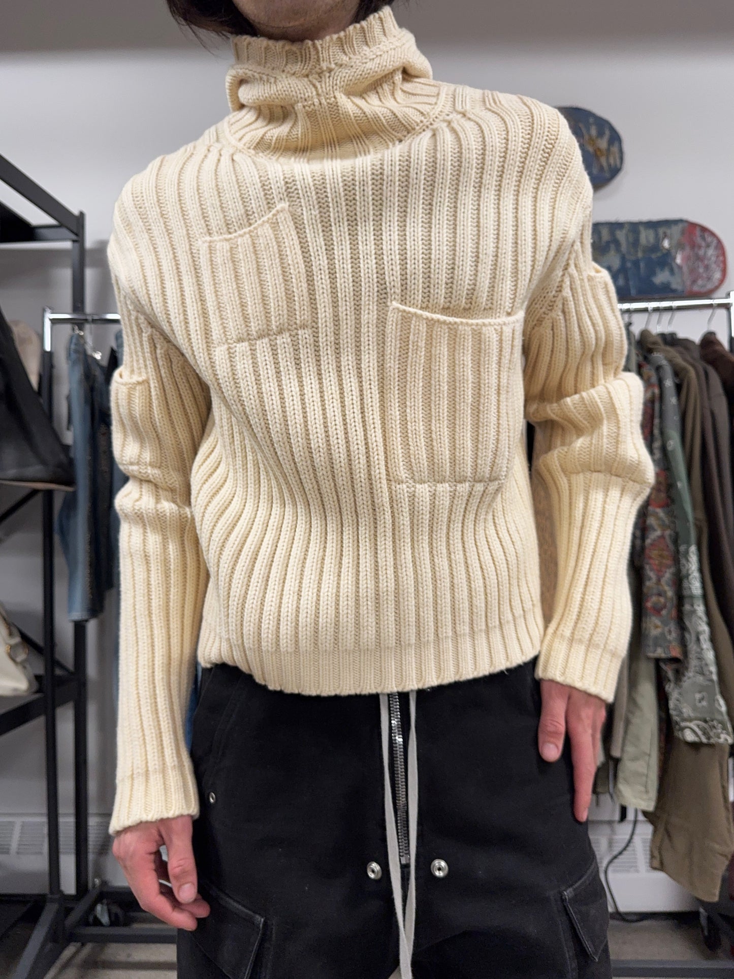 Yohji Yamamoto Ribbed Wool Hooded Knit