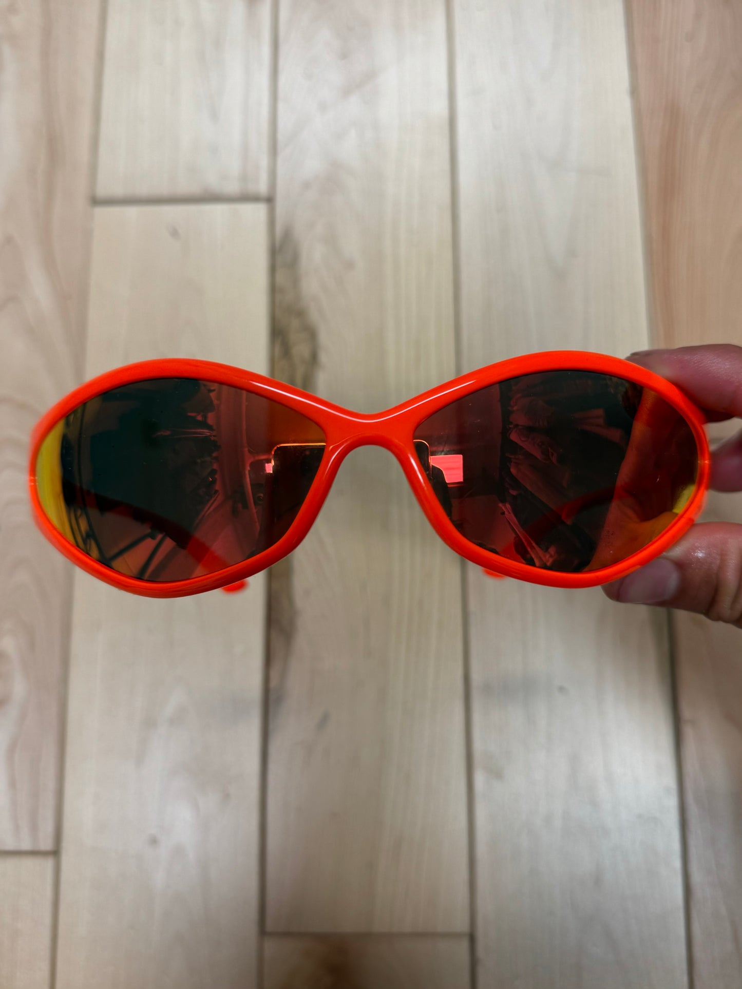 Balenciaga Xpander Orange Tinted Wraparound Sunglasses