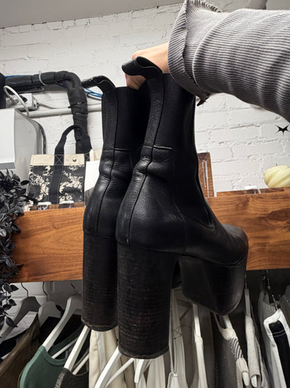 Rick Owens Black Leather ‘Kiss’ Platform Heel Boots