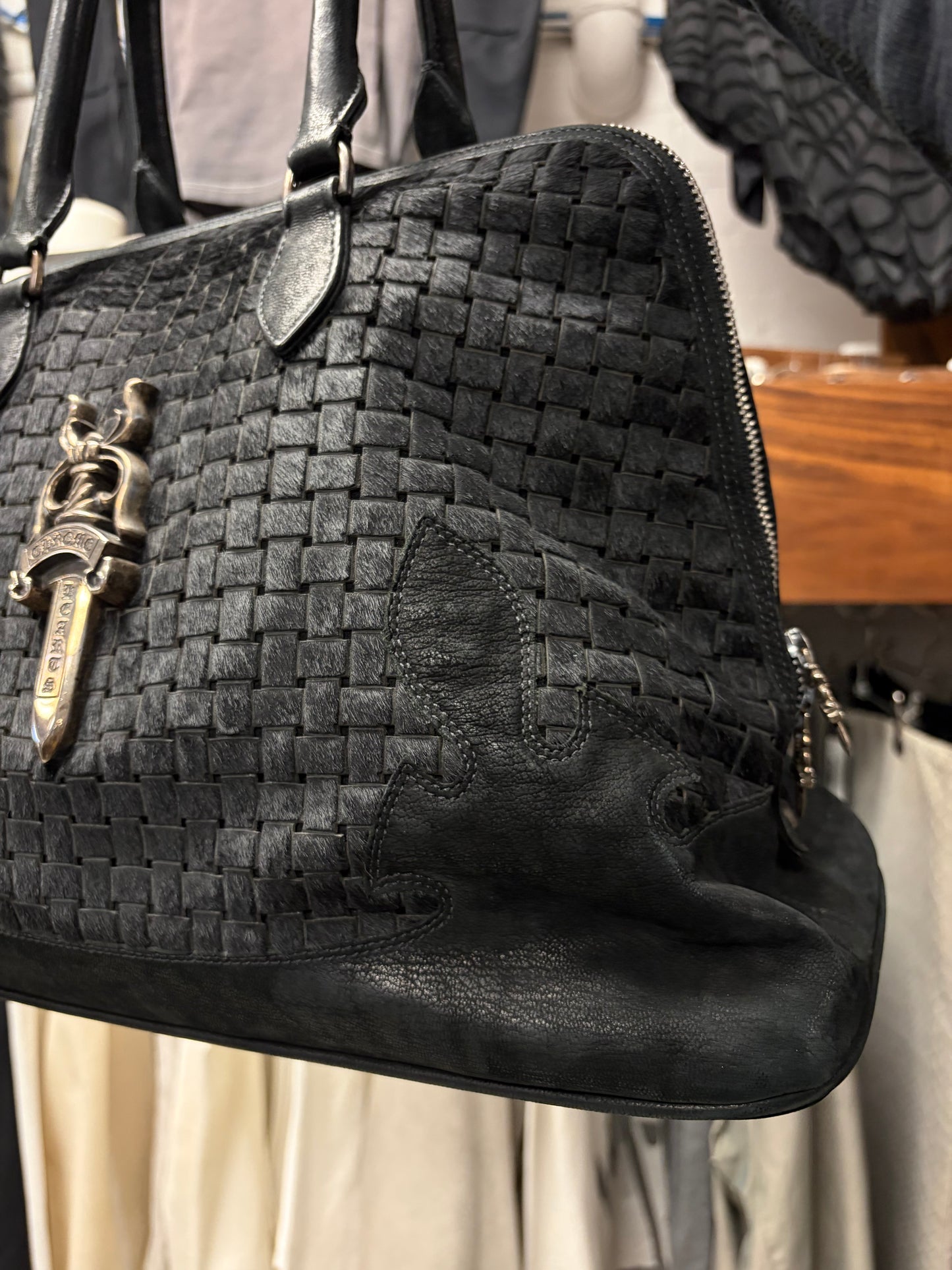 Chrome Hearts Woven Pony Hair ‘Slouchy Mo’ Massive Dagger Black Handbag