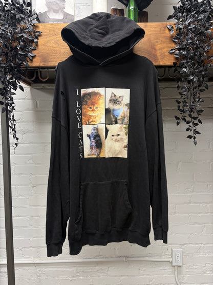 2020 Balenciaga ‘I Love Cats’ Distressed Black Pullover Hoodie