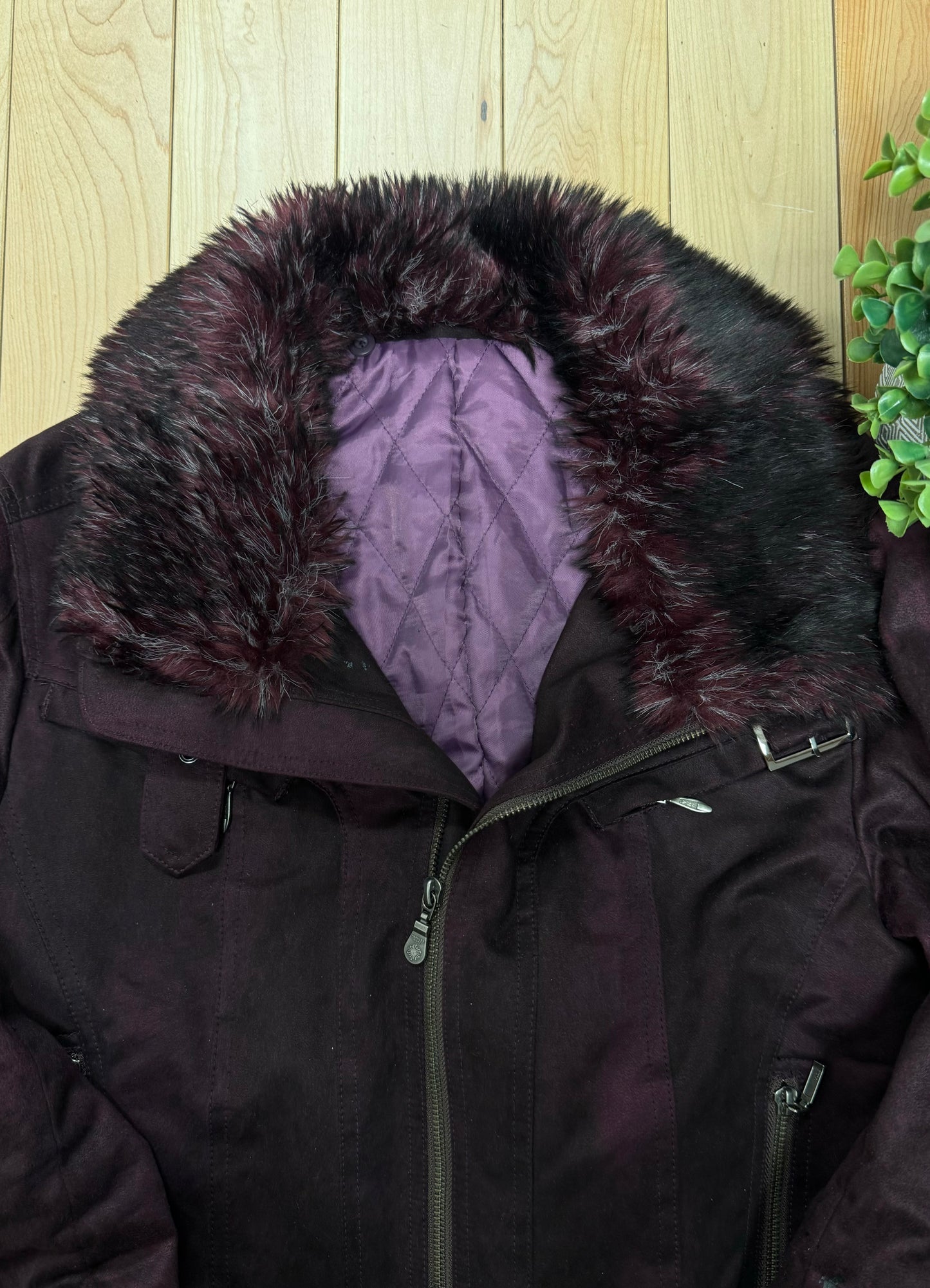 Tornado Mart Oxblood Red Fur Trim Jacket