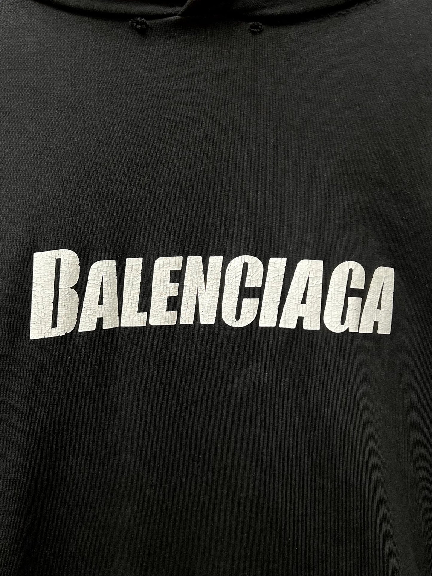 2022 Balenciaga Distressed Logo Black Pullover Hoodie