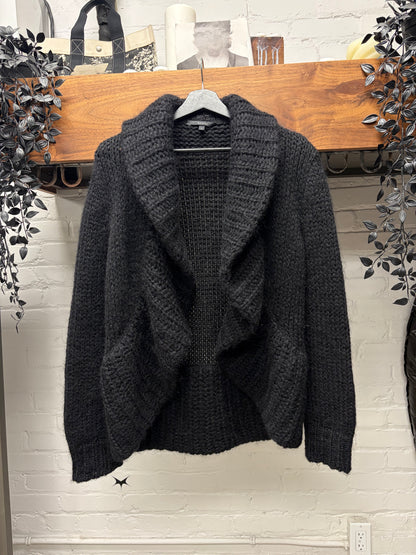 Gucci by Tom Ford Camelhair Wrap Neck Black Shawl Knit Cardigan