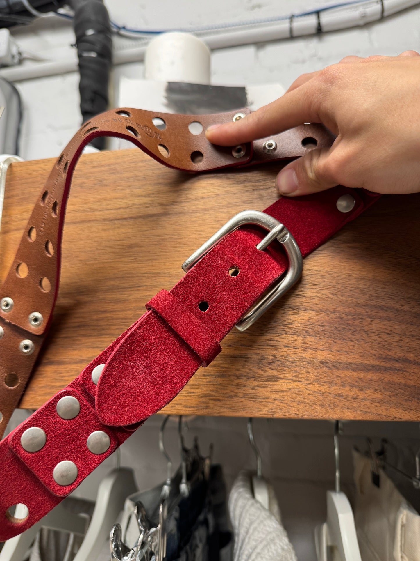 Maison Margiela Red/Silver Suede ‘Hole-Punch’ Belt