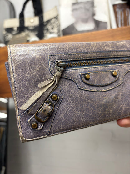 Balenciaga Purple Leather ‘City’ Long Wallet