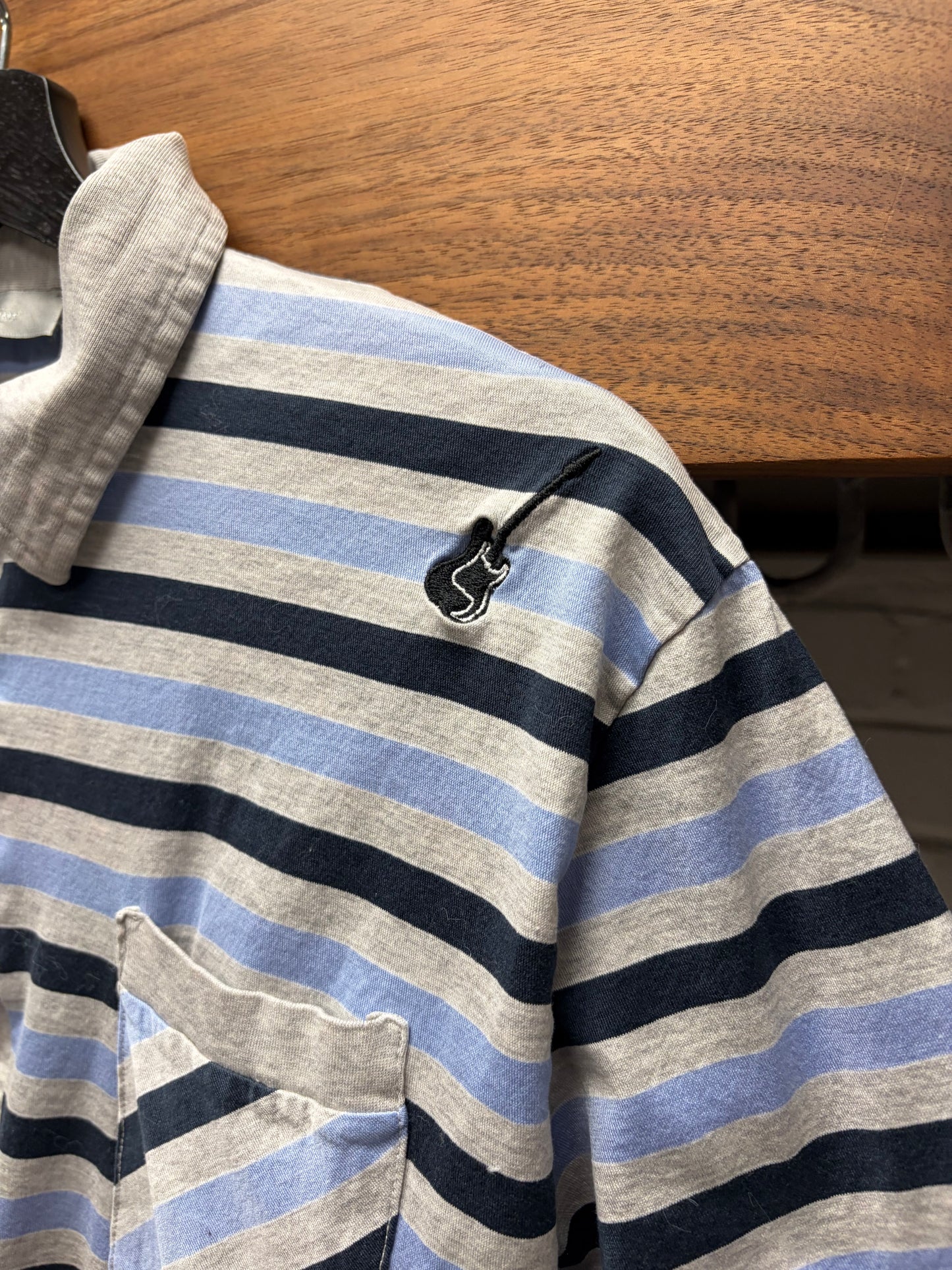 SS2005 Dior Homme by Hedi Slimane ‘Guitar’ Blue/Grey Striped Polo