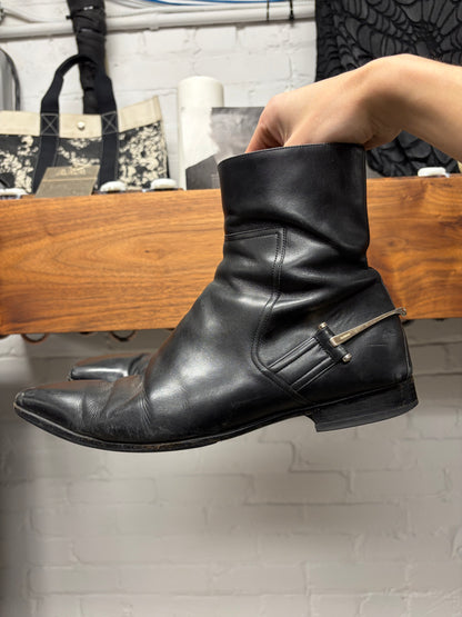 2000s Gucci ‘Horsebit’ Black Pointed Toe Leather Side-Zip Boots