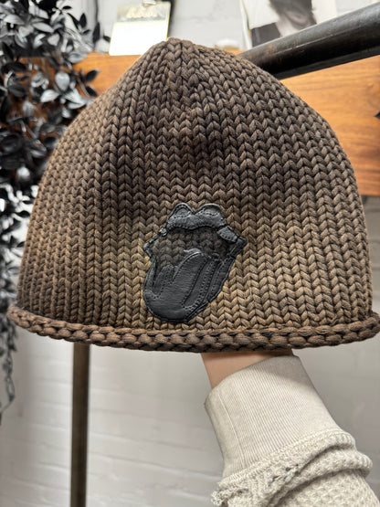 Vintage Chrome Hearts ‘Rolling Stones’ Leather Patch ‘Sun Faded’ Brown Beanie