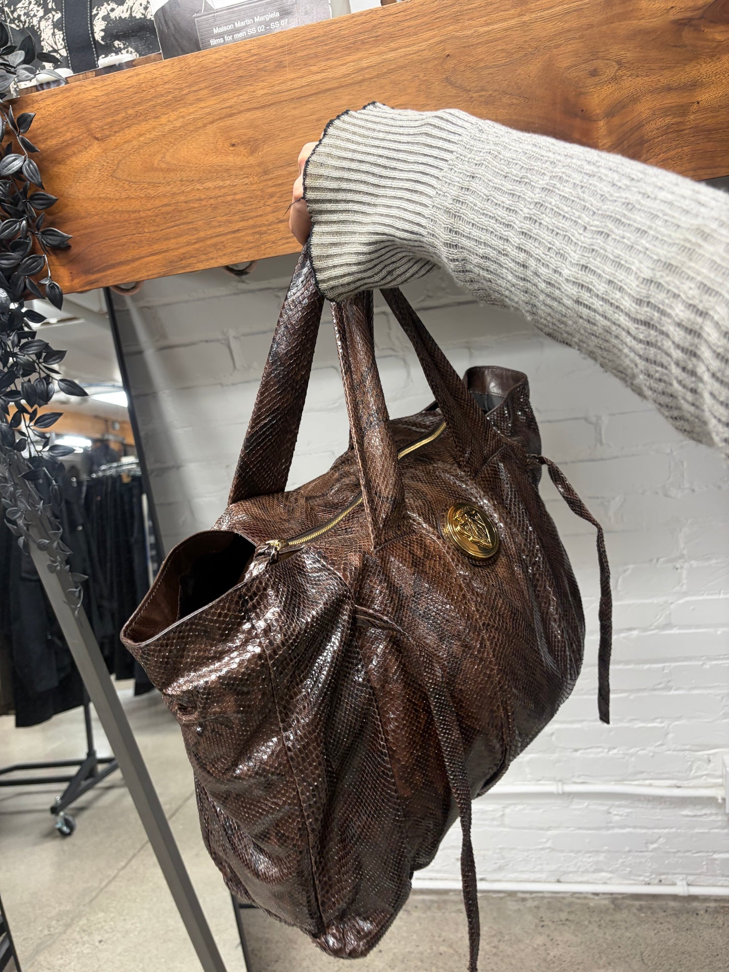 Gucci by Frida Giannini ‘Hysteria’ Brown/Gold Genuine Python Leather Jumbo Shoulder Bag