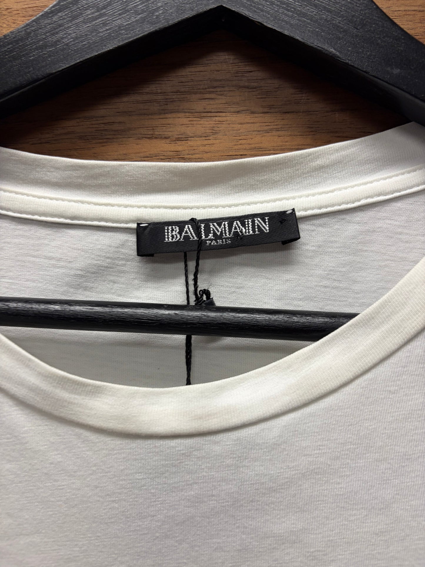 Balmain White/Gold Chest Logo Short Sleeve Shirt with Shoulder Button Detailing