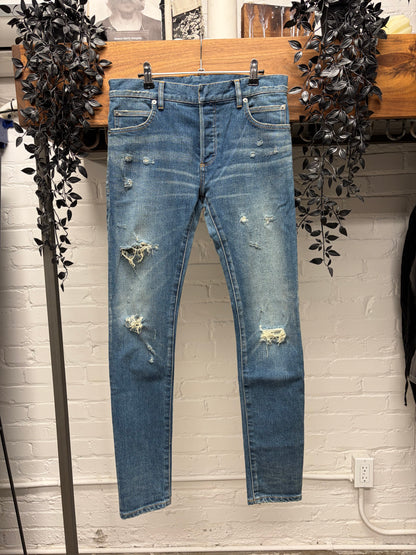 Balmain Distressed Classic Blue Washed Skinny Jeans