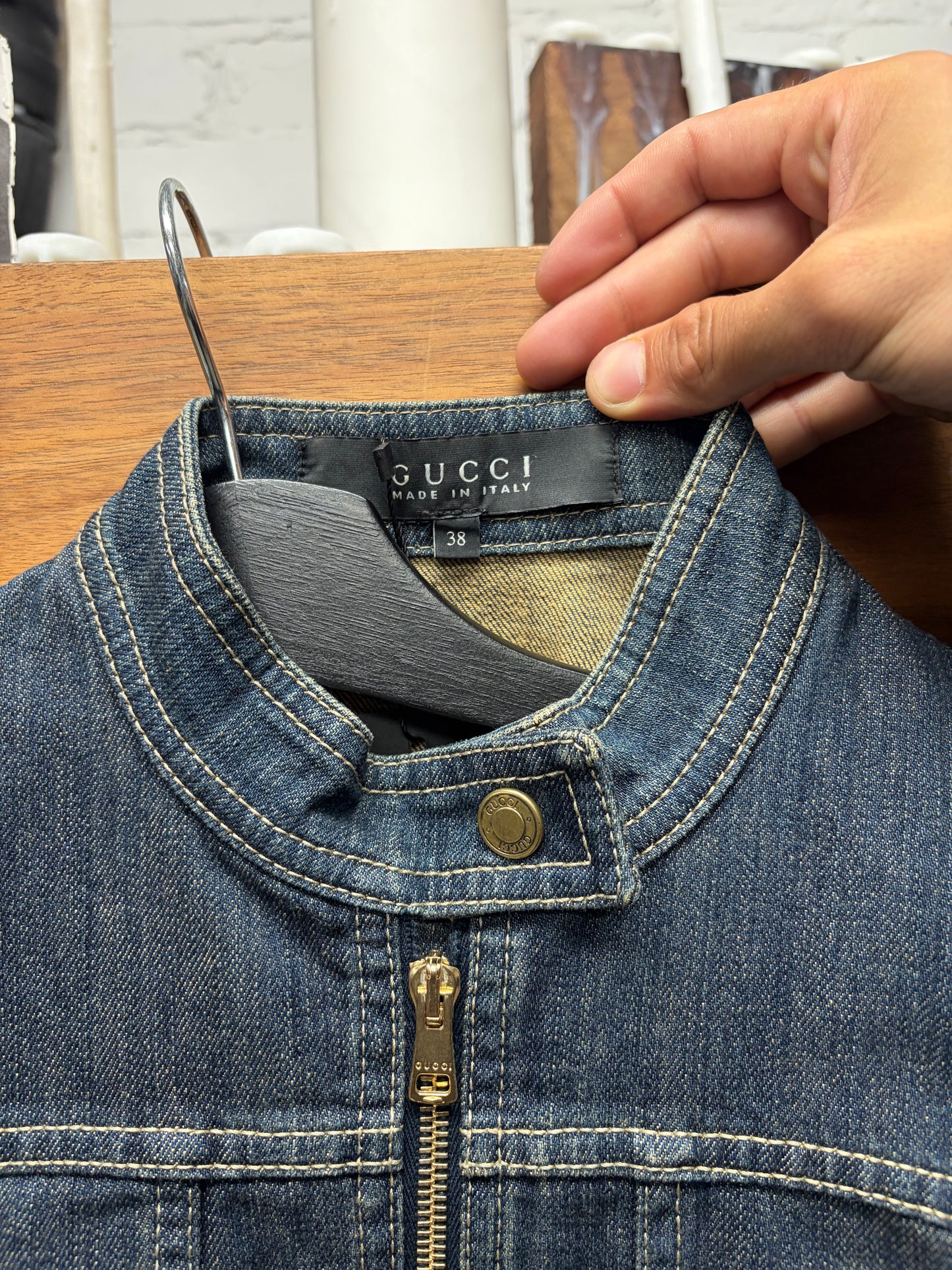 2006 Gucci ‘Stripe Logo’ Denim Cafe-Racer Motorcycle Jacket
