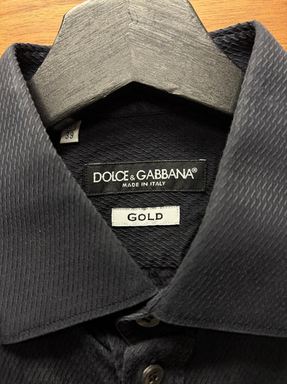 Dolce & Gabbana ‘Gold Label’ Herringbone Patterned Black Button Up Shirt