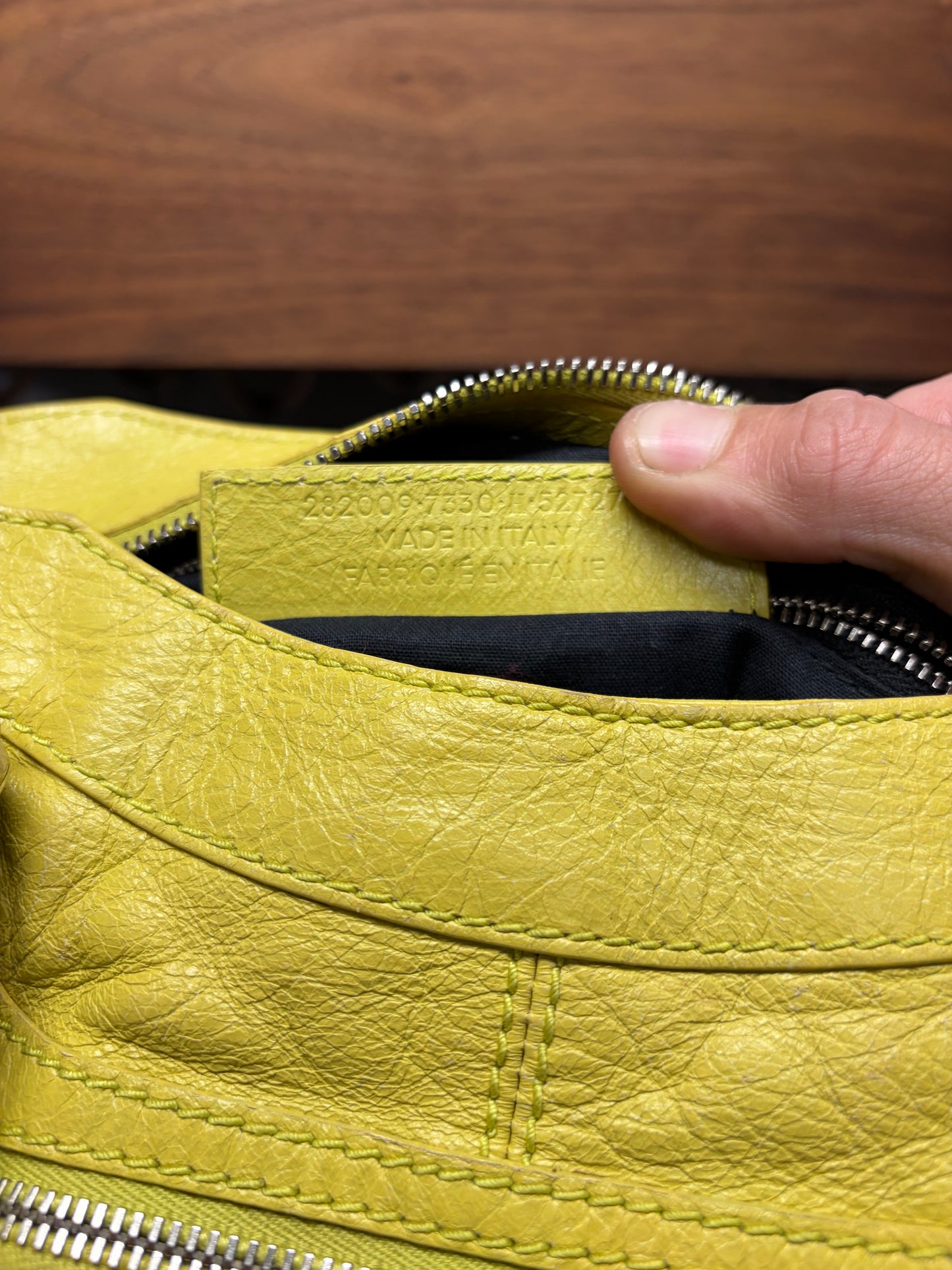 Balenciaga Yellow Calfskin Leather ‘City’ Bag with Crossbody Strap