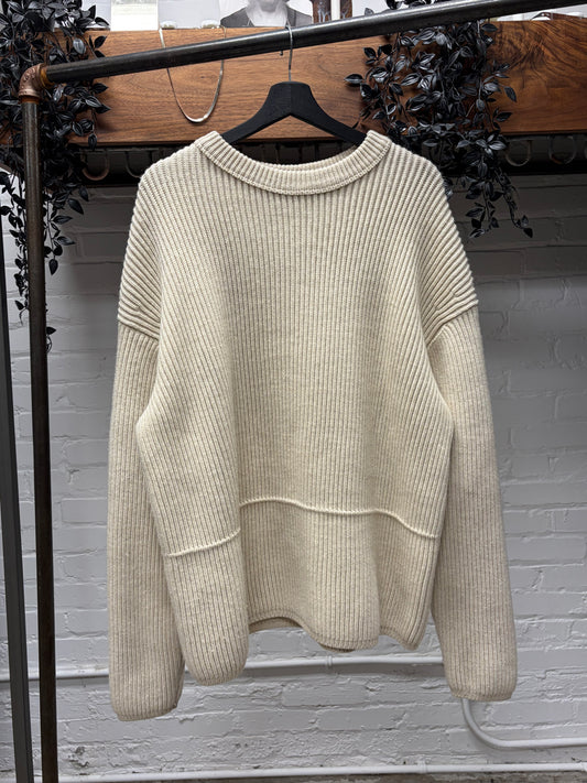 Acne Studios ‘Njal’ Heavy Wool Ribbed Cream White Sweater