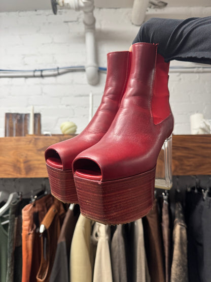 Rick Owens Open Toe Blood Red Leather ‘Kiss Heels’