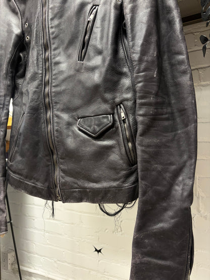 Rick Owens ‘Stooges’ Men’s Black/Purple Faded Calfskin Leather Biker Jacket