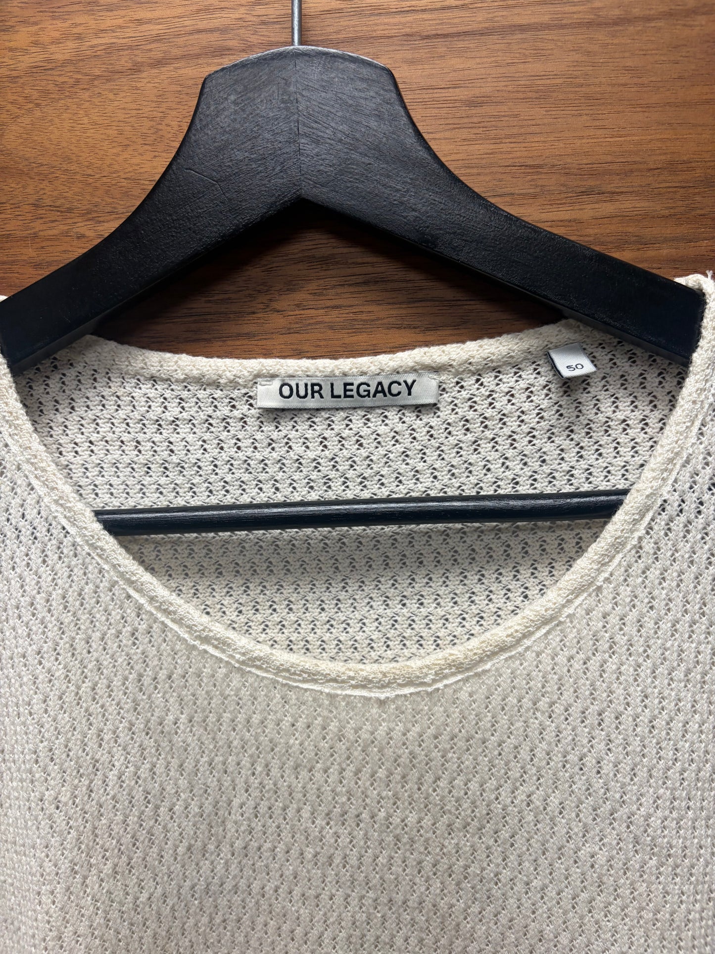 Our Legacy Cream White Mesh Short Sleeve T-Shirt