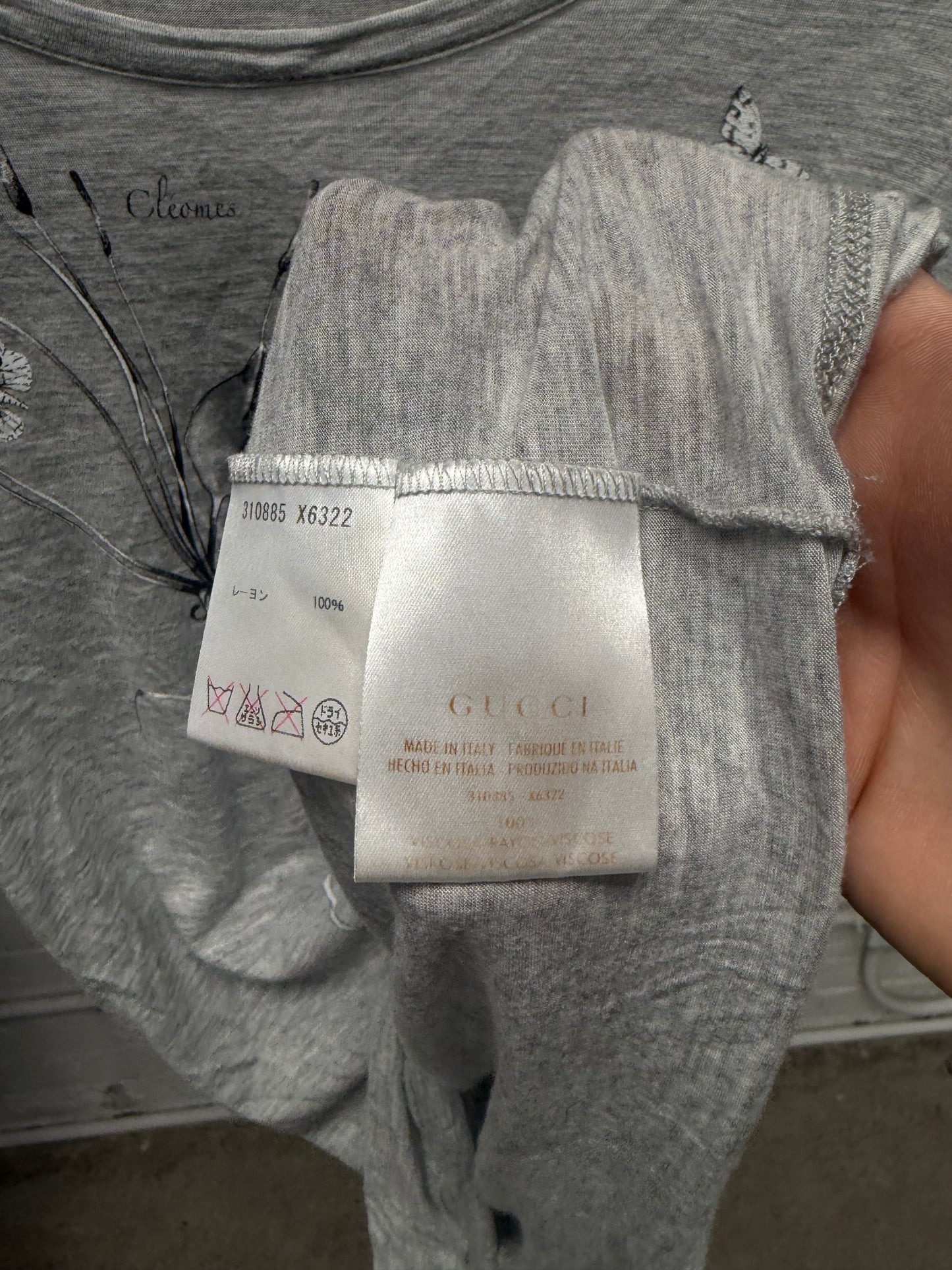 SS2008 Gucci by Frida Giannini ‘Watercolor Flowers’ Scoop Neck Grey Cotton T-Shirt