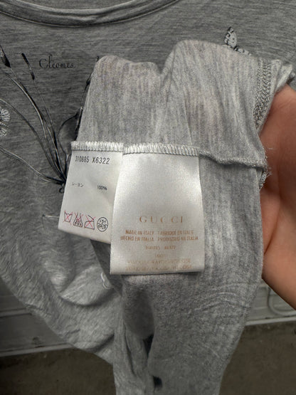 SS2008 Gucci by Frida Giannini ‘Watercolor Flowers’ Scoop Neck Grey Cotton T-Shirt