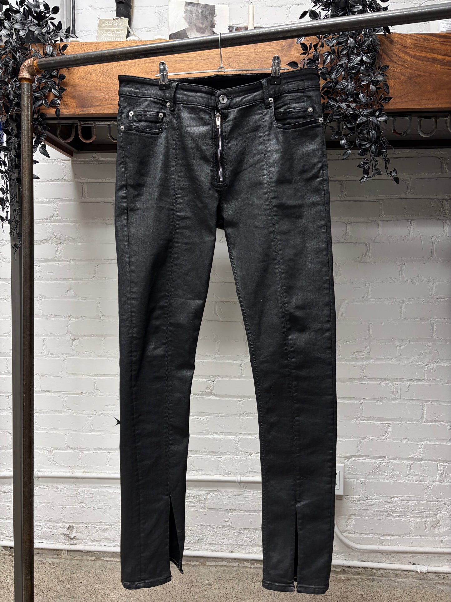 Rick Owens DRKSHDW Waxed Black ‘Tyrone Cut’ Zip Fly Skinny Jeans