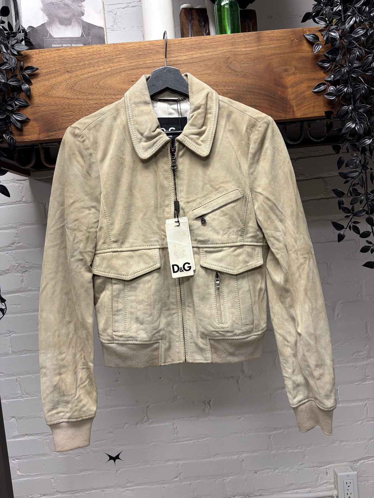 Dolce and Gabbana Tan Suede Calfskin Leather Zip-Up Collared Jacket