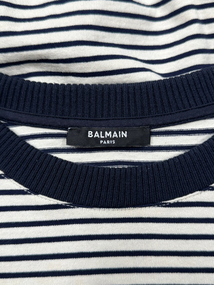 Balmain ‘Eagle’ Crest Patch Striped Black/White Knit Sweater
