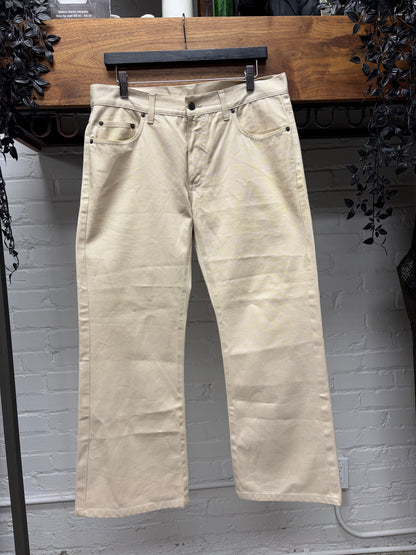 Vintage Gucci by Tom Ford Cream Flared Leg Denim with Leather Jacron Patch