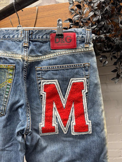2000s Dolce & Gabbana ‘M’ Chenille Patch Bootcut Denim