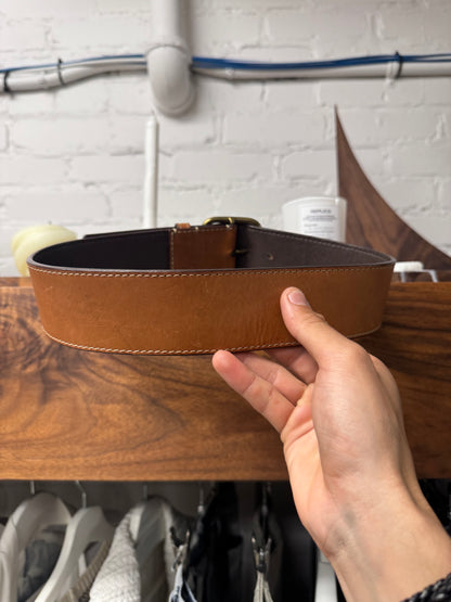 Lanvin Square Buckle Brown ‘Charm’ Leather Belt