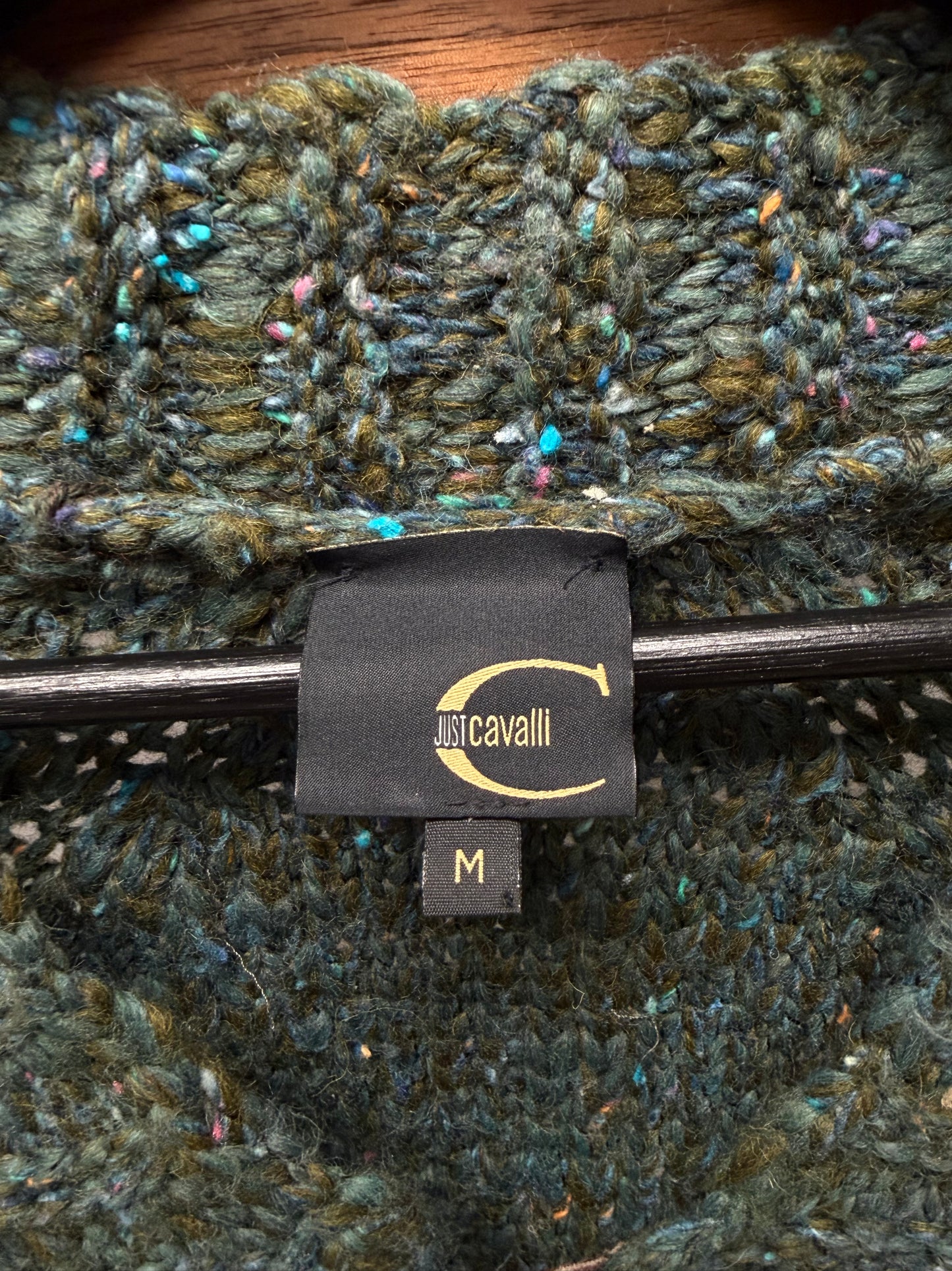 2000s Roberto Cavalli Felted Wool/Leather Button Collar Sweater