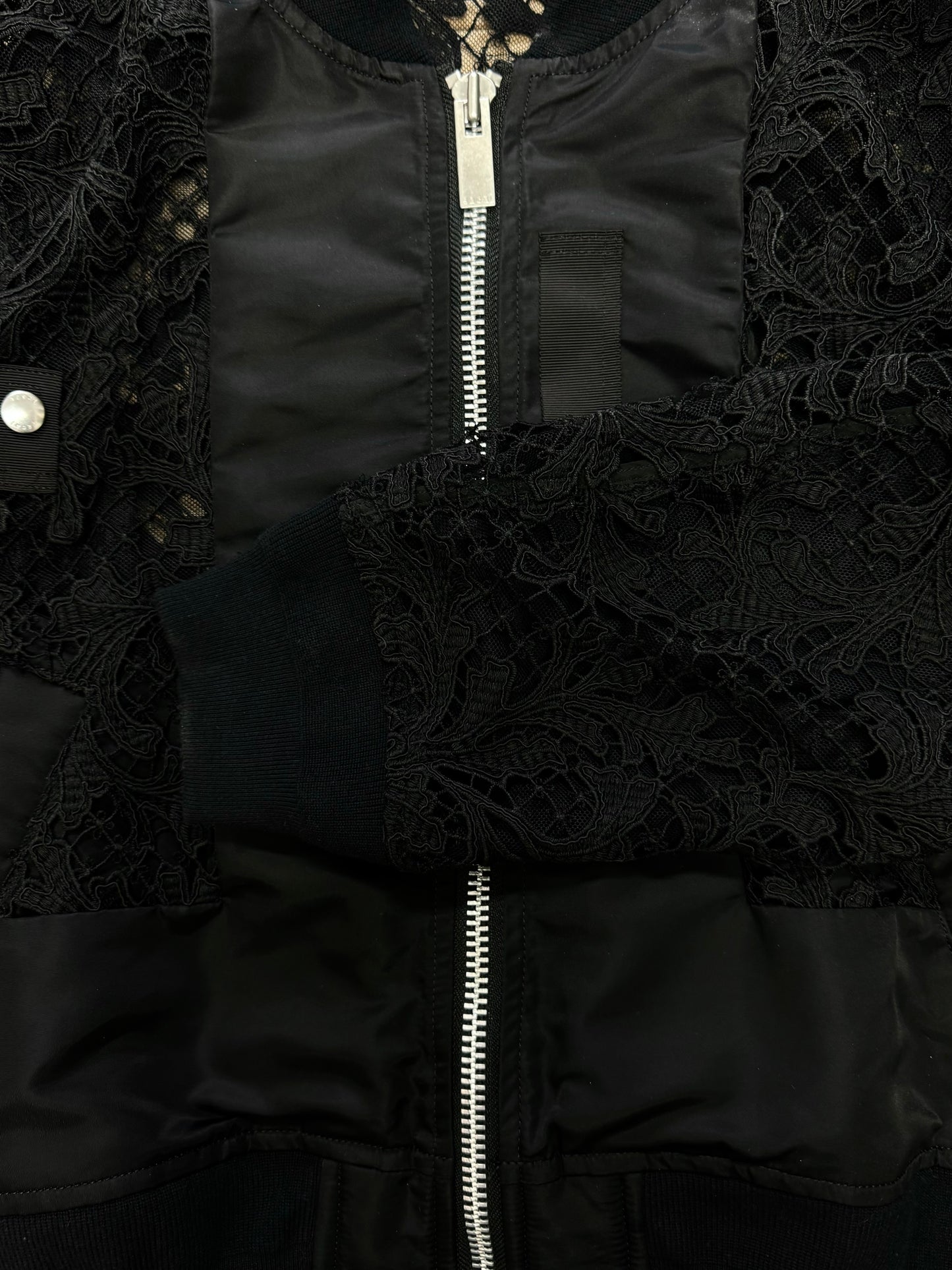 Sacai Shell Trimmed ‘Corded Lace’ Black Bomber Jacket